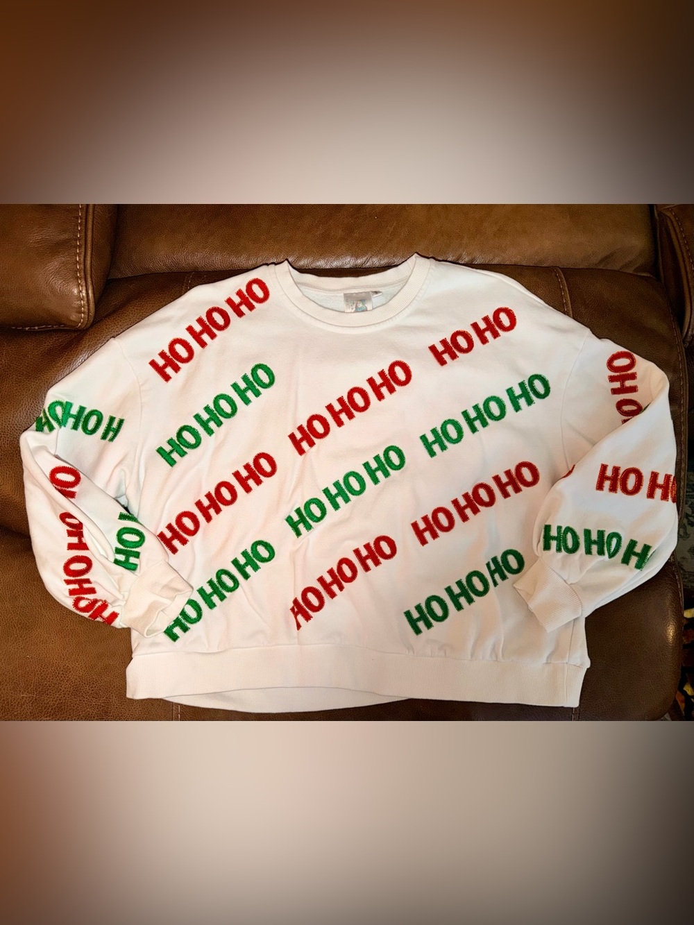 Queen of Sparkles Festive "HO HO HO" White Holiday Sweatshirt